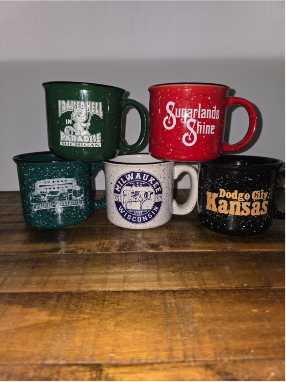 Lot of 5 Speckled Souvenir Campfire Mugs Midwest USA Travel Coffee Cups